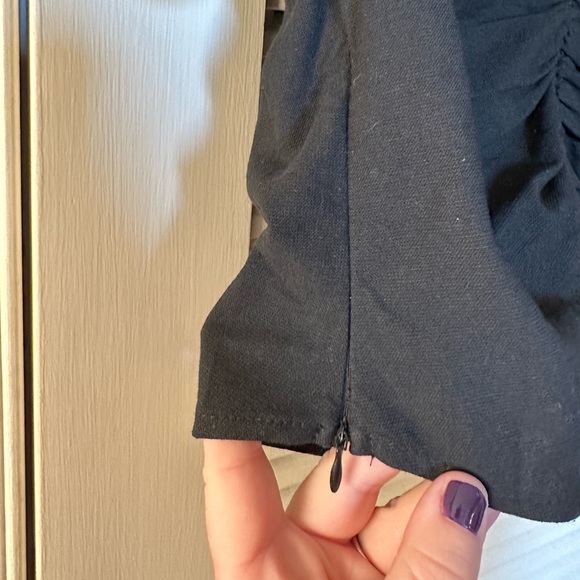 Unique Vintage Black Shirred Puff Sleeve Cotton Crop Top - Picture 2 of 5